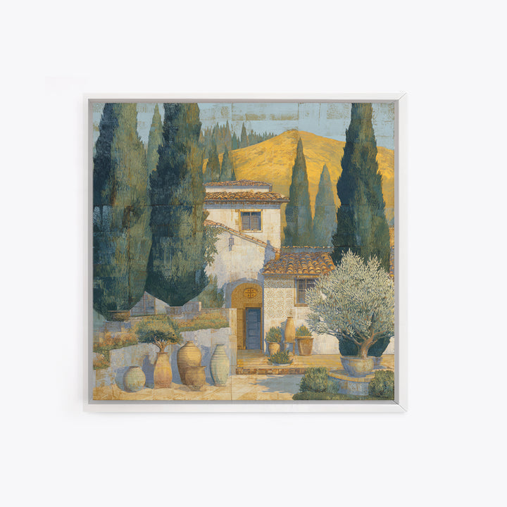 Tuscan Cypress Trees and Golden Hillside Canvas Print, Mediterranean Art, Beach Wall Art, Living Room Decor, Oil Painting, MAR-1x1-30