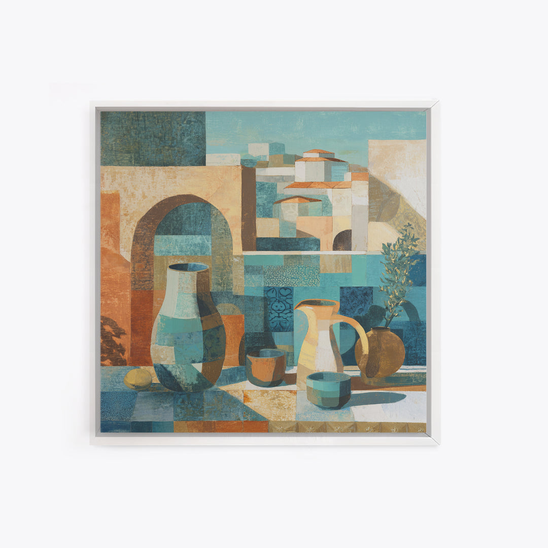 Warm Terra Cotta Abstract Landscape Framed Canvas Print, Mediterranean Art, Coastal Art, Living Room Decor, Fine Art, Azure, MAR-1x1-38