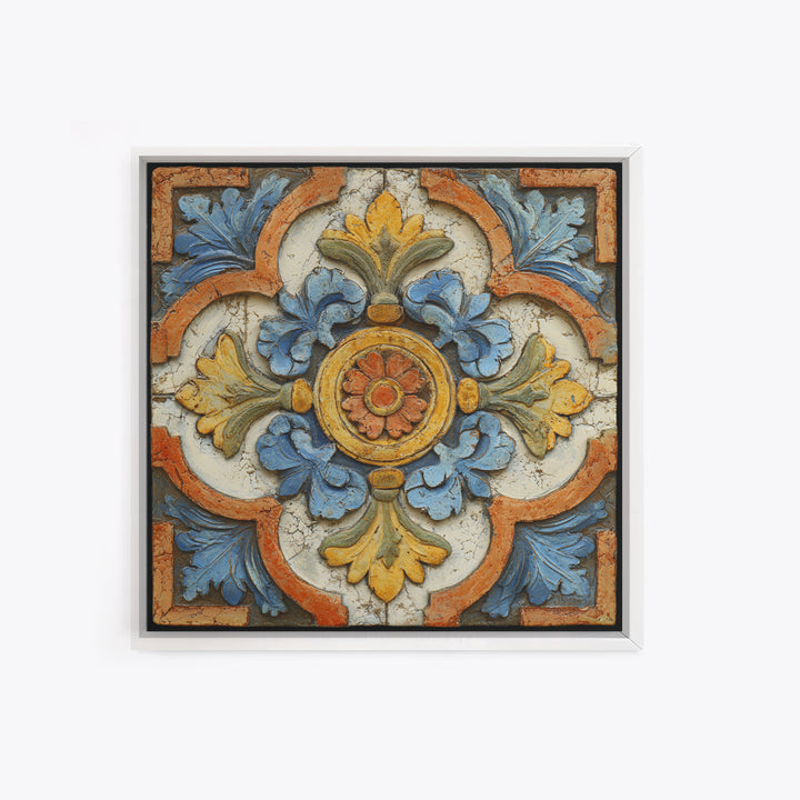Spanish Tile Ornament Framed Canvas Print, Mediterranean Art, Luxury Decor, Living Room Decor, Fine Art, Azure, Framed Wall Art, MAR-1x1-40