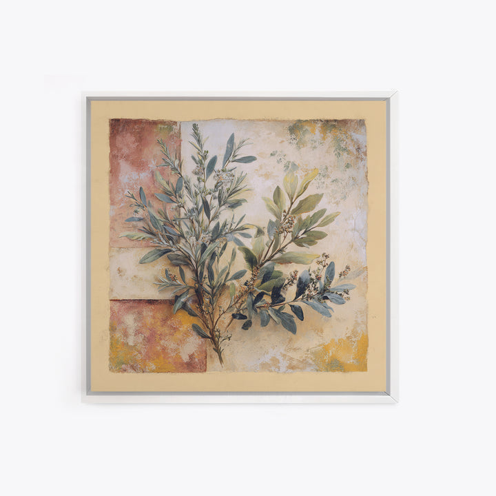 Wild Herbs Rosemary and Thyme Botanical Study Canvas Print, Mediterranean Art, Printable Wall Art, Living Room Decor, Azure, MAR-1x1-48