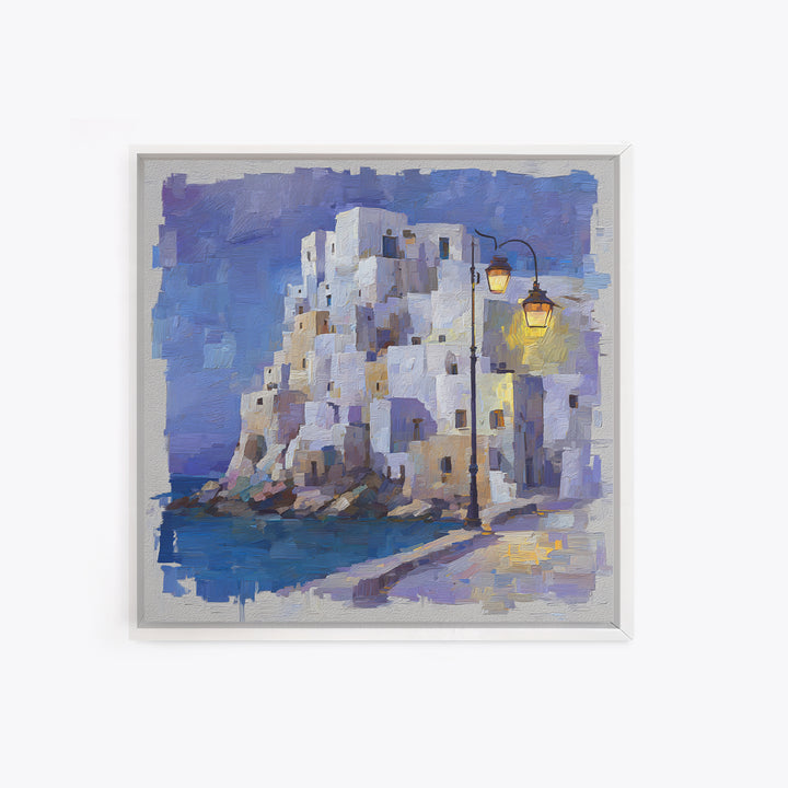 Greek Island White Buildings Above Blue Sea Canvas Print, Mediterranean Art, Beach Prints, Living Room Decor, Fine Art, Azure, MAR-1x1-49