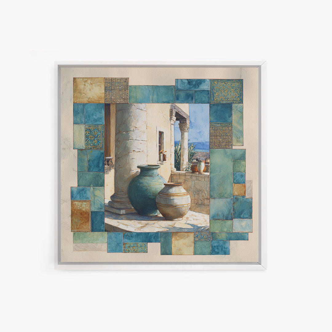 Ancient Column with Sea and Sky Beyond Canvas Print, Mediterranean Art, Minimalist Wall Art, Living Room Decor, Fine Art, Azure, MAR-1x1-60