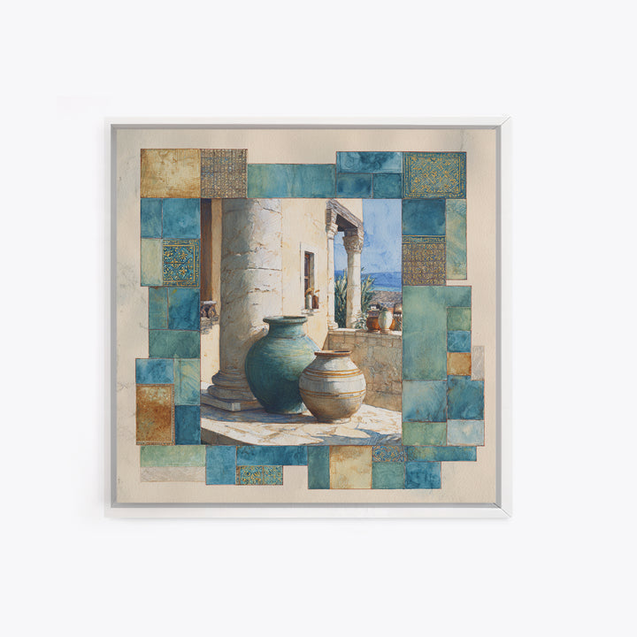 Ancient Column with Sea and Sky Beyond Canvas Print, Mediterranean Art, Minimalist Wall Art, Living Room Decor, Fine Art, Azure, MAR-1x1-60