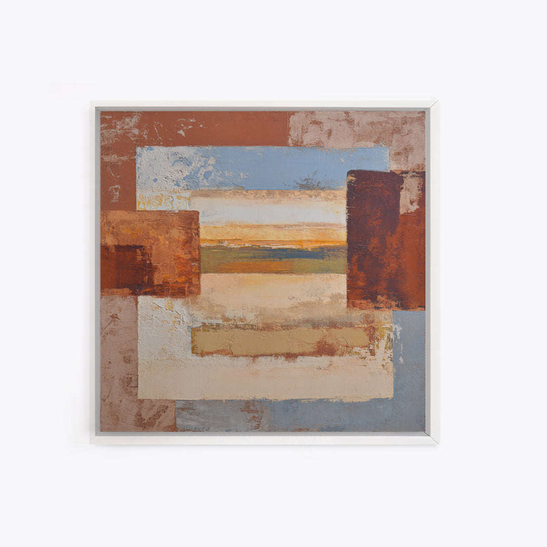 Warm Terra Cotta Abstract Landscape Framed Canvas Print, Mediterranean Art, Coastal Art, Living Room Decor, Fine Art, Azure, MAR-1x1-62