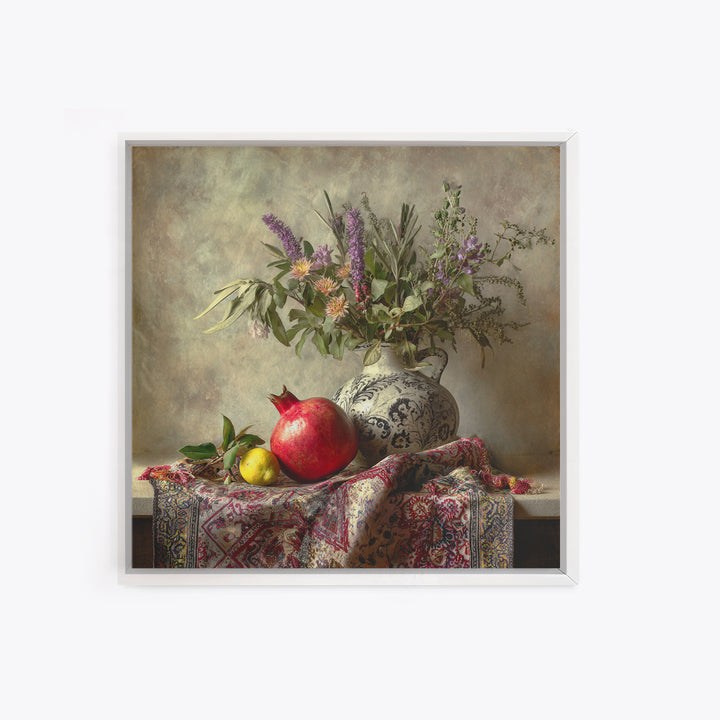 Pomegranate Still Life Framed Canvas Print, Mediterranean Art, Living Room Art, Living Room Decor, Fine Art, Azure, MAR-1x1-67