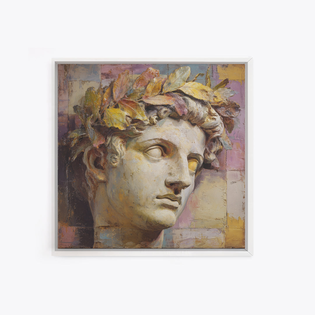 Roman Statue Bust Framed Canvas Print, Mediterranean Art, Coastal Decor, Living Room Decor, Fine Art, Azure, Wall Decor, MAR-1x1-70