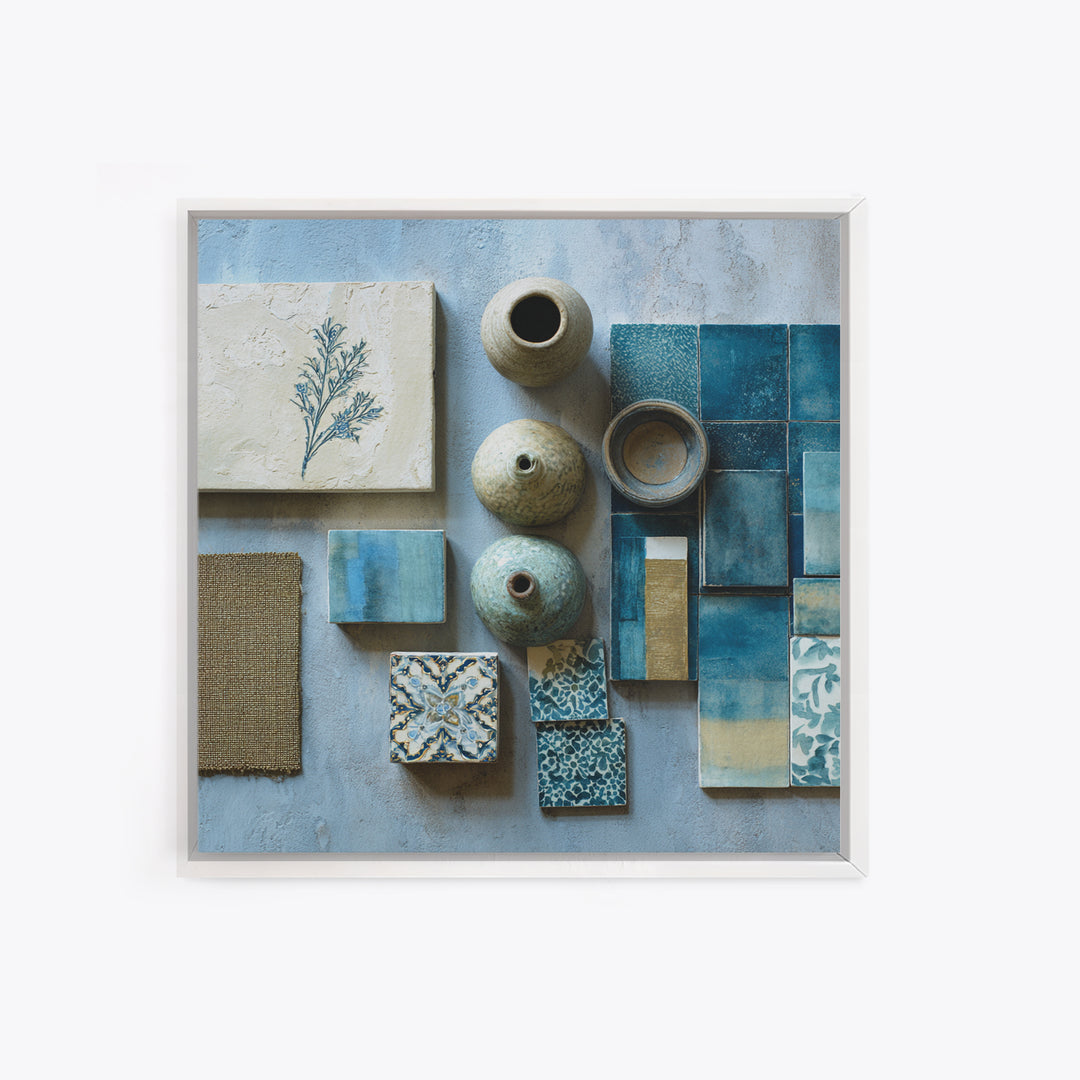 Wild Herbs Rosemary and Thyme Botanical Study Canvas Print, Mediterranean Art, Gallery Wall Art, Living Room Decor, Azure, MAR-1x1-72