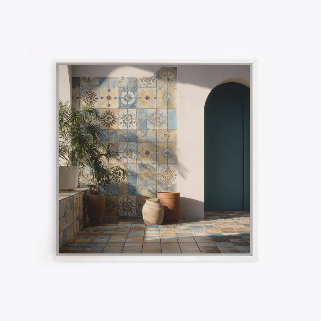Blue and White Tile Pattern Canvas Print, Mediterranean Art, Gallery Wall Art, Living Room Decor, Fine Art, Azure, Boho Decor, MAR-1x1-76