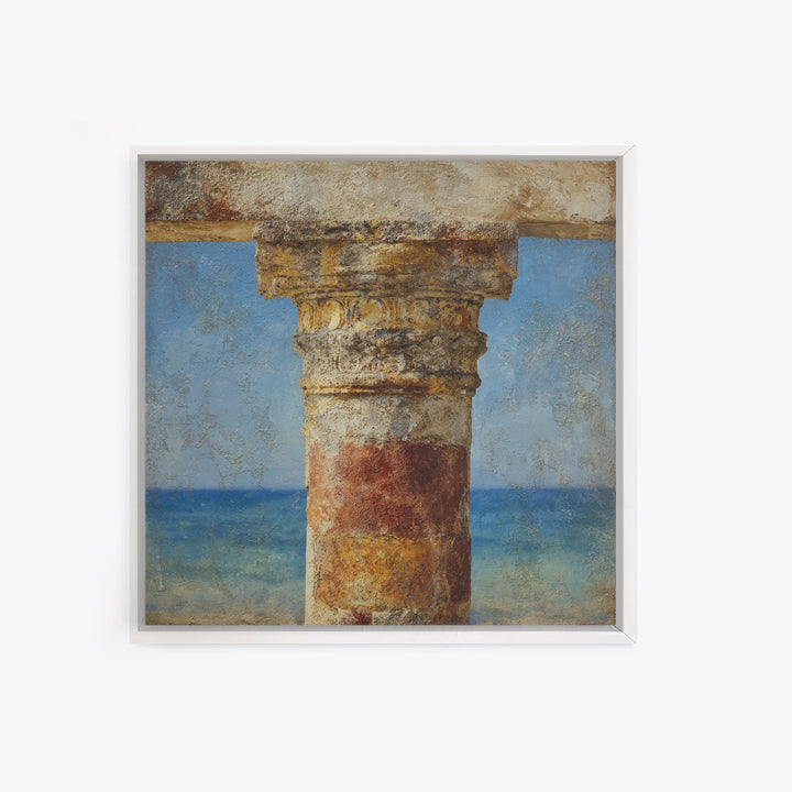 Ancient Column with Sea and Sky Beyond Framed Canvas Print, Mediterranean Art, Downloadable Art, Living Room Decor, MAR-1x1-84