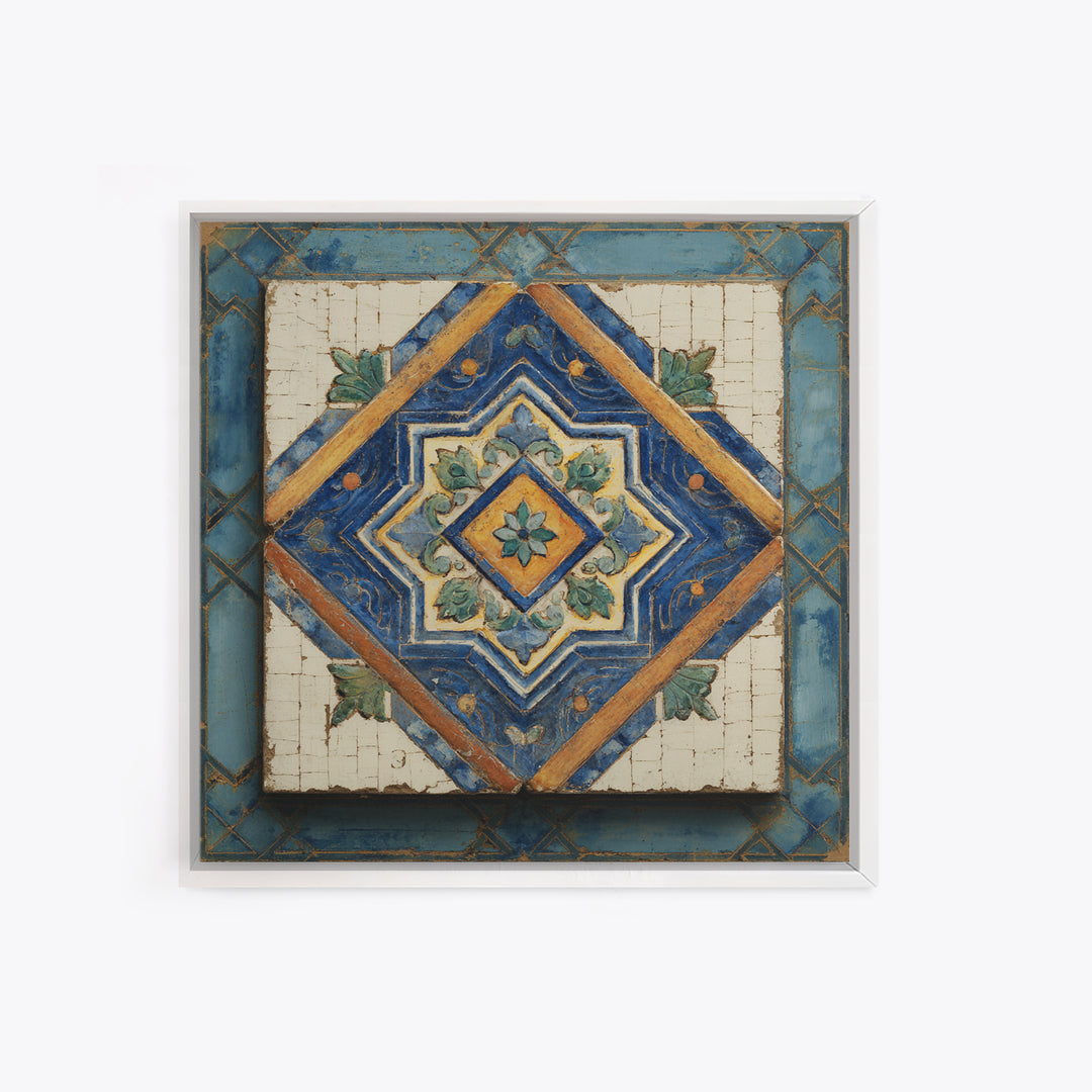 Spanish Tile Ornament Framed Canvas Print, Mediterranean Art, Art Print, Living Room Decor, Fine Art, Azure, Digital Print, MAR-1x1-88