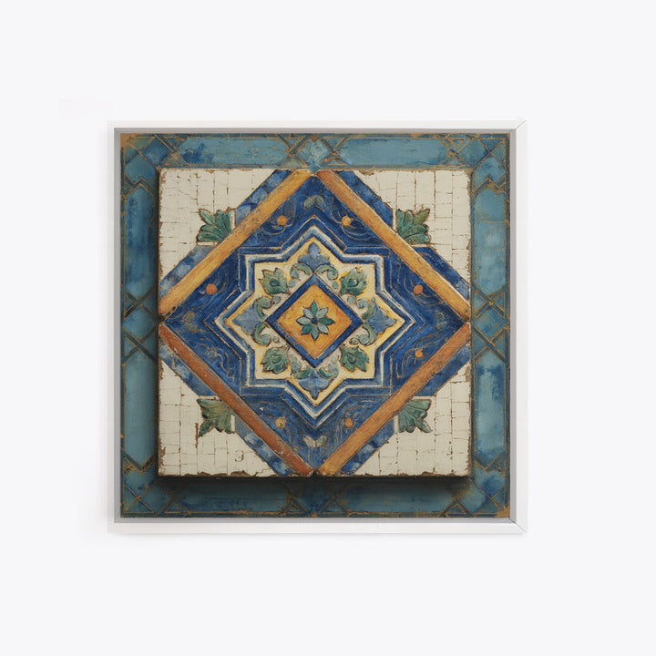 Spanish Tile Ornament Framed Canvas Print, Mediterranean Art, Art Print, Living Room Decor, Fine Art, Azure, Digital Print, MAR-1x1-88
