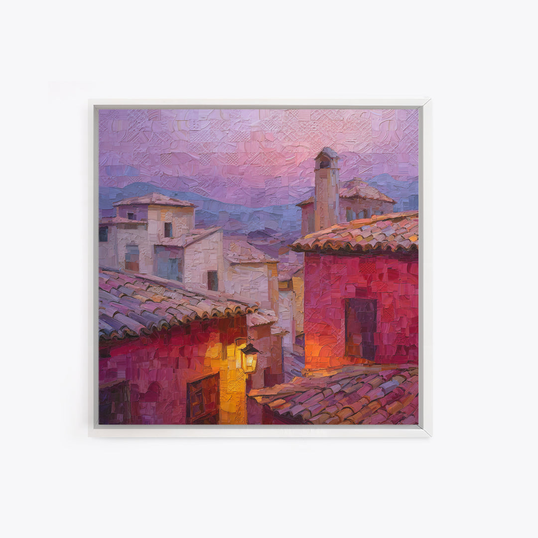 Sunset over Red Tiled Rooftops Canvas Print, Mediterranean Art, Travel Poster, Living Room Decor, Fine Art, Azure, MAR-1x1-95