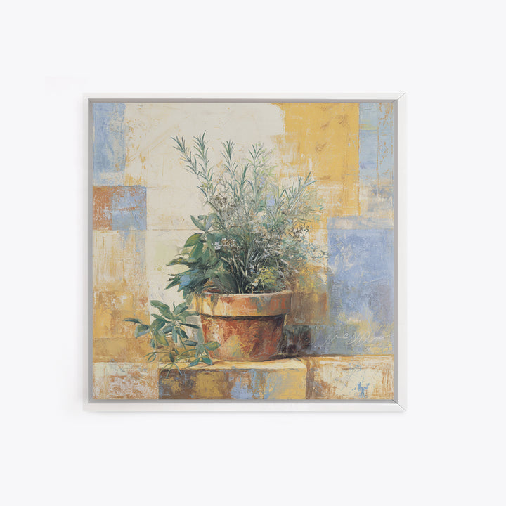 Wild Herbs Rosemary and Thyme Botanical Study Canvas Print, Mediterranean Art, Original Painting, Living Room Decor, Azure, MAR-1x1-96