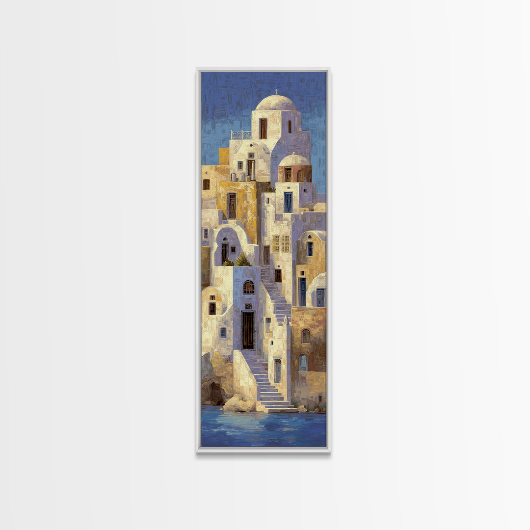 Greek Island White Buildings Above Blue Sea Canvas Print, Mediterranean Art, Coastal Wall Decor, Living Room Decor, Azure, MAR-1x3-37