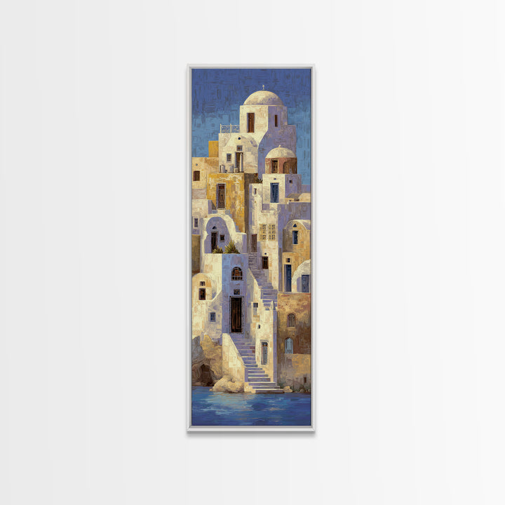 Greek Island White Buildings Above Blue Sea Canvas Print, Mediterranean Art, Coastal Wall Decor, Living Room Decor, Azure, MAR-1x3-37