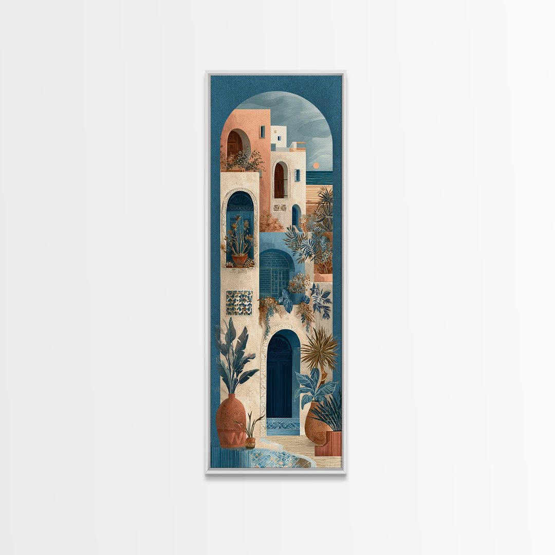 Mediterranean Arch Framing Ocean Horizon Canvas Print, Mediterranean Art, Living Room Decor, Oil Painting, Azure, MAR-1x3-39