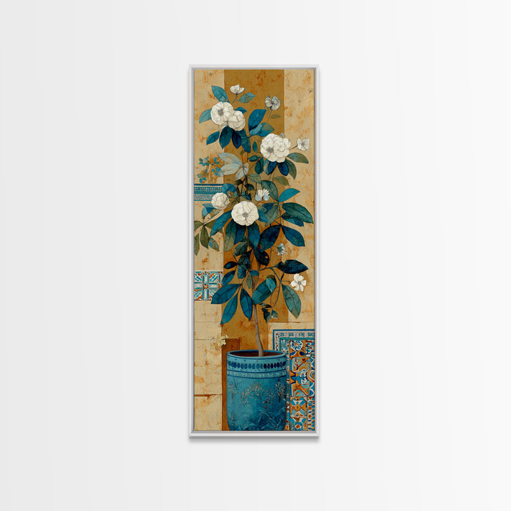 Greek Vase Modern Floral Design Canvas Print, Mediterranean Art, Large Wall Art, Living Room Decor, Azure, Digital Art Prints, MAR-1x3-51