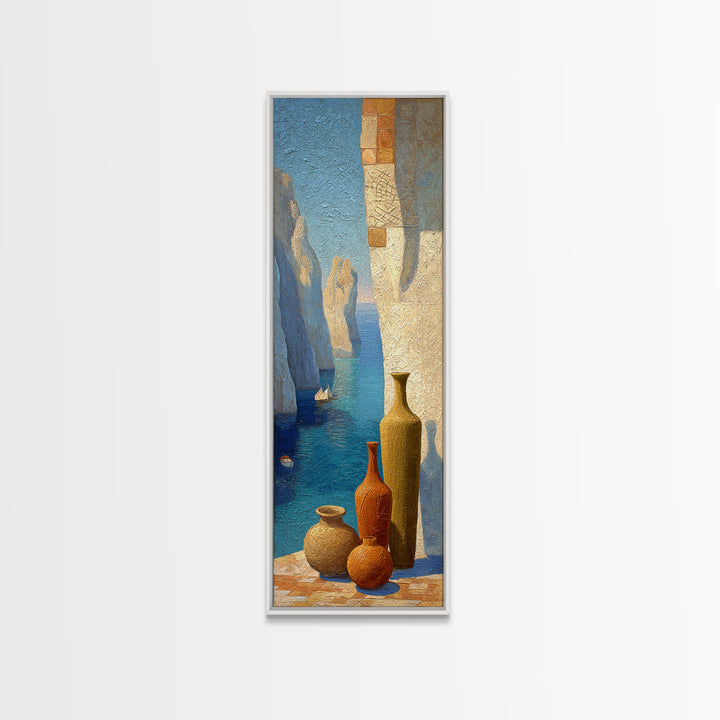 Coastal Cliffs with Sparkling Blue Water Canvas Print, Mediterranean Art, Contemporary Art, Living Room Decor, Fine Art, Azure, MAR-1x3-56