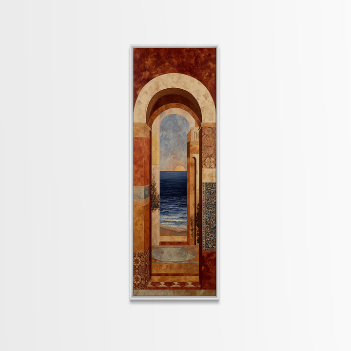Mediterranean Arch Framing Ocean Horizon Canvas Print, Mediterranean Art, Printable Art, Living Room Decor, Fine Art, Azure, MAR-1x3-63