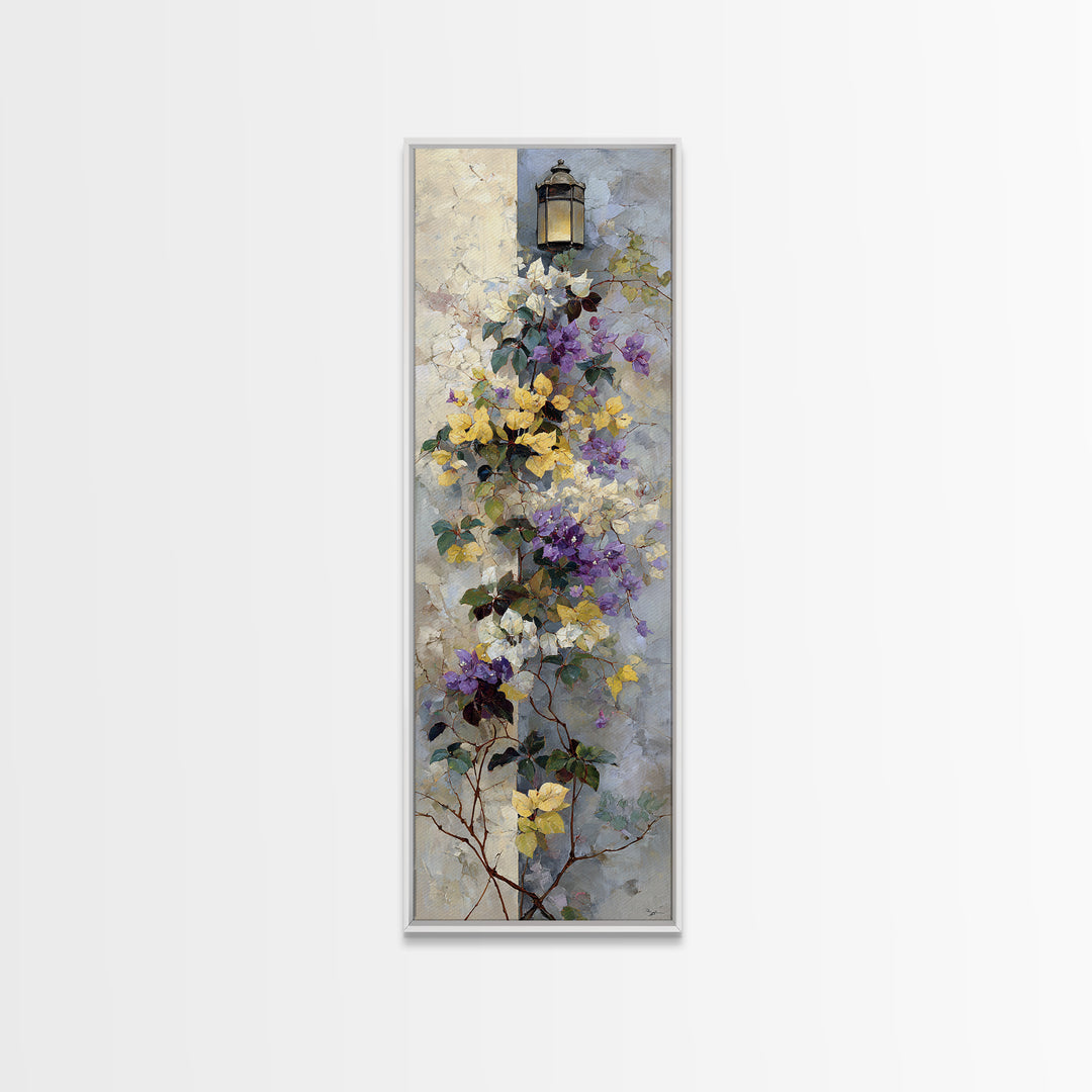Bougainvillea Cascading over Stone Wall Canvas Print, Mediterranean Art, Fine Art Print, Living Room Decor, Fine Art, Azure, MAR-1x3-65