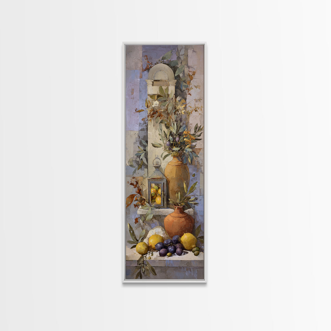 Figs Olives and Cheese Still Life Canvas Print, Mediterranean Art, Original Painting, Living Room Decor, Fine Art, Azure, MAR-1x3-68