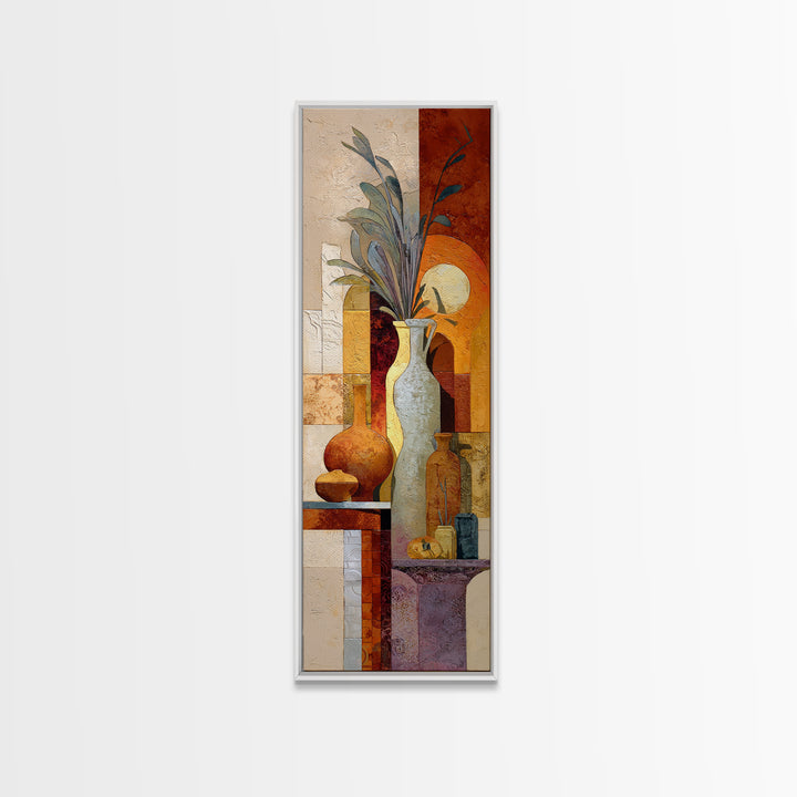Warm Terra Cotta Abstract Landscape Framed Canvas Print, Mediterranean Art, Gallery Wall Art, Living Room Decor, Azure, MAR-1x3-74