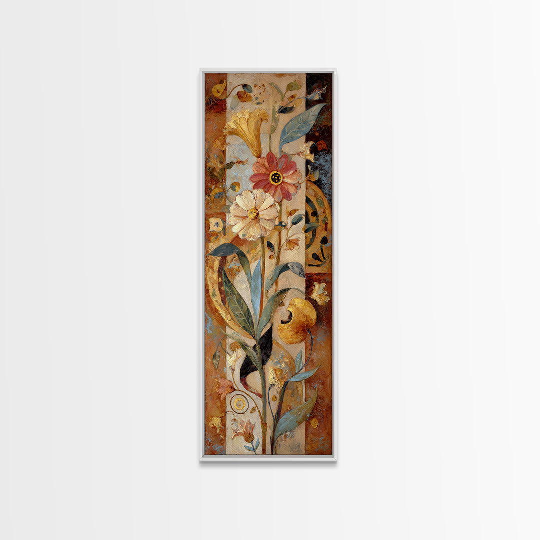Greek Vase Modern Floral Design Framed Canvas Print, Mediterranean Art, Horizontal Wall Art, Living Room Decor, Oil Painting, MAR-1x3-75