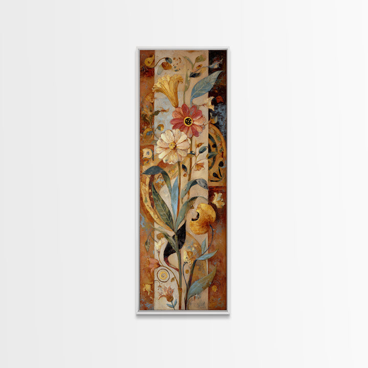 Greek Vase Modern Floral Design Framed Canvas Print, Mediterranean Art, Horizontal Wall Art, Living Room Decor, Oil Painting, MAR-1x3-75