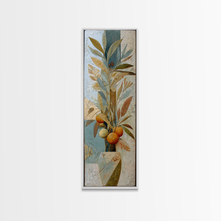 Ceramic Bowl of Oranges and Leaves Canvas Print, Mediterranean Art, Large Wall Art, Living Room Decor, Fine Art, Azure, MAR-1x3-81