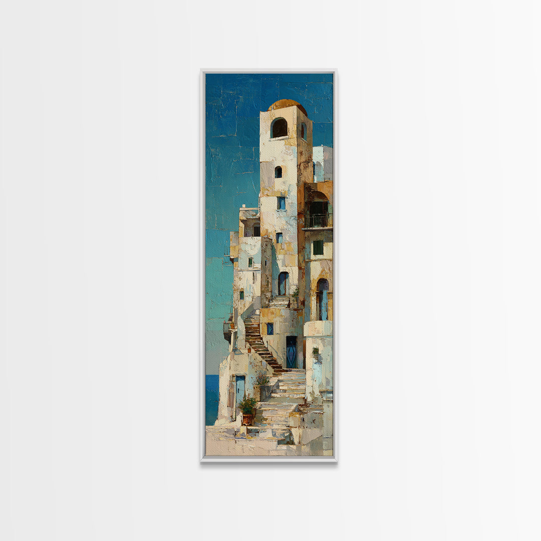 Greek Island White Buildings Above Blue Sea Canvas Print, Mediterranean Art, Art Print, Living Room Decor, Fine Art, Azure, MAR-1x3-85