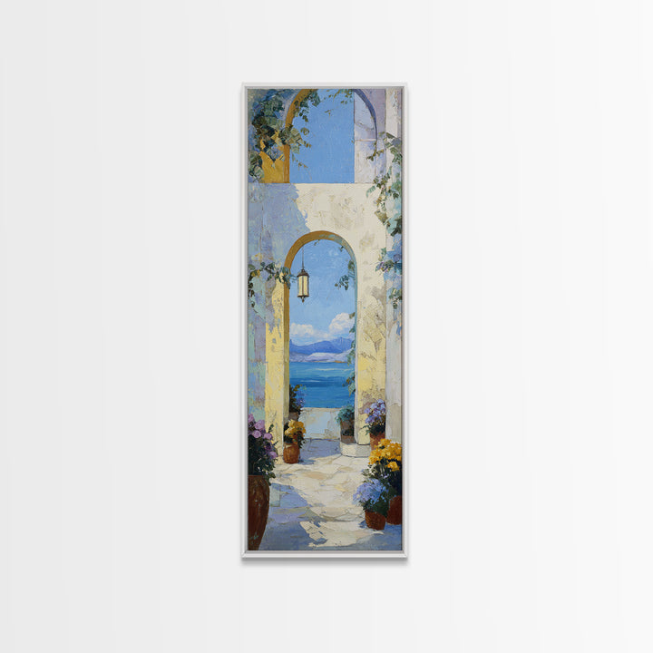 Mediterranean Arch Framing Ocean Horizon Canvas Print, Mediterranean Art, Modern Wall Art, Living Room Decor, Azure, MAR-1x3-87