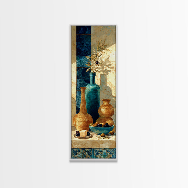 Figs Olives and Cheese Still Life Framed Canvas Print, Mediterranean Art, Printable Art, Living Room Decor, Fine Art, Azure, MAR-1x3-92