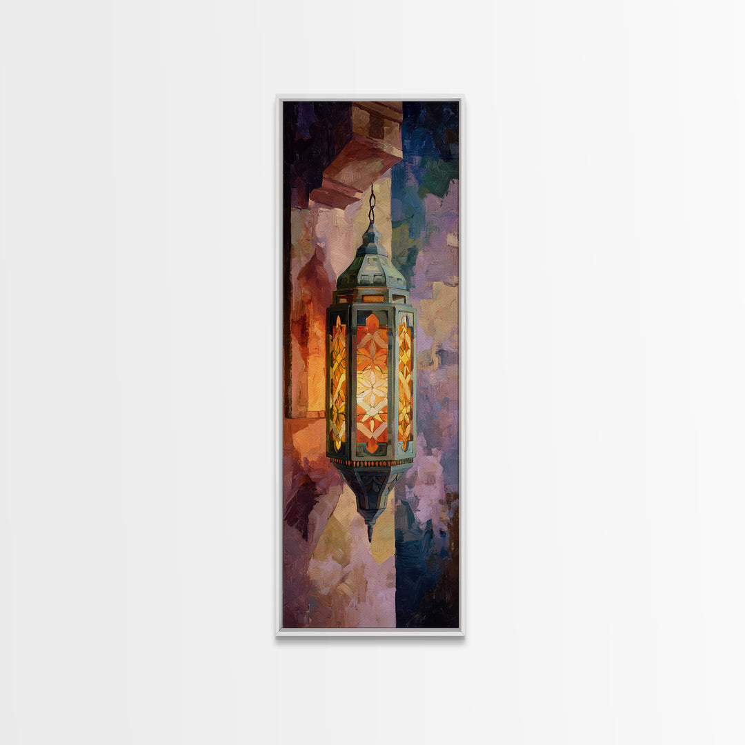 Moroccan Influenced Lantern Canvas Print, Mediterranean Art, Statement Artwork, Living Room Decor, Azure, Oil Painting, MAR-1x3-93