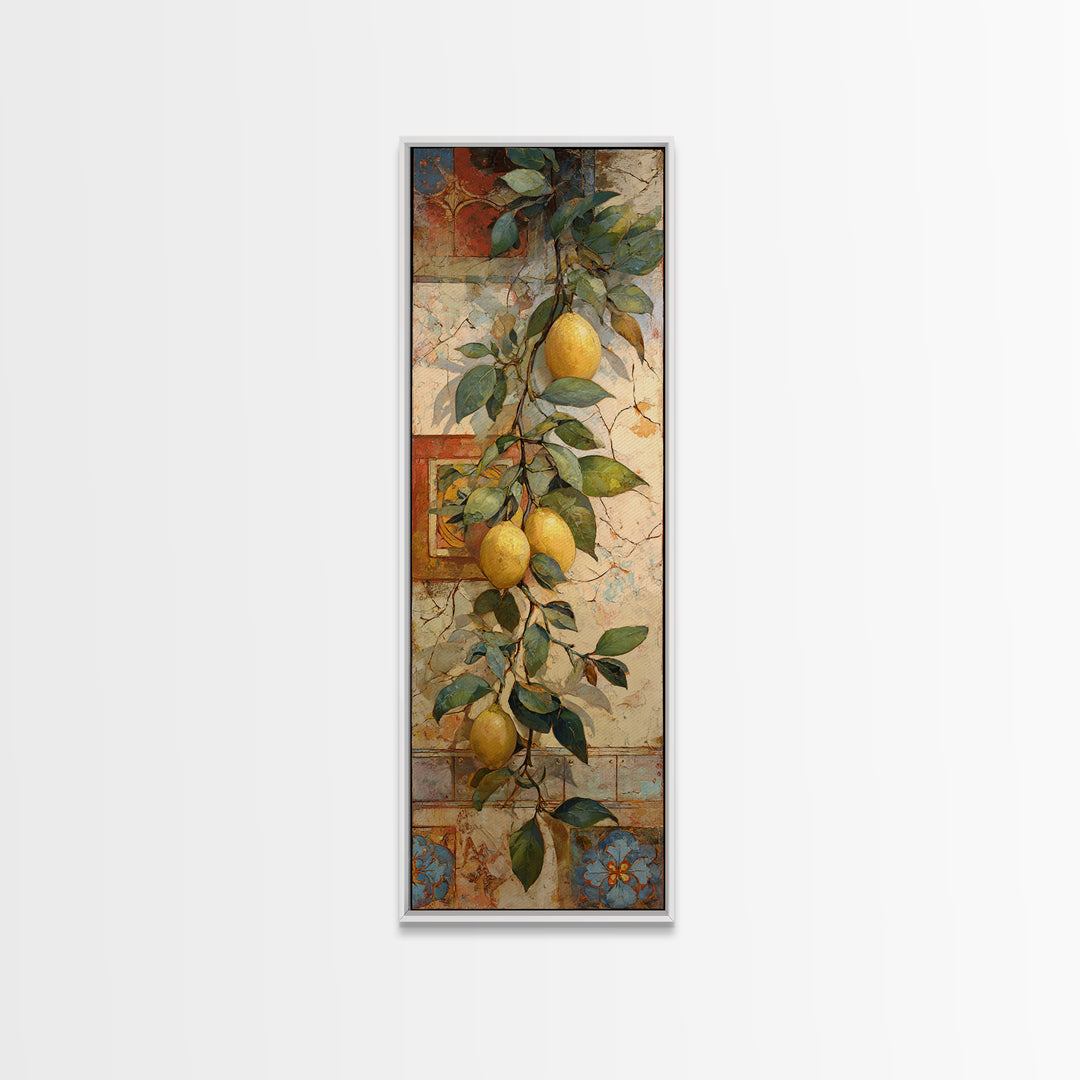Sicilian Lemon Branch on Ivory Background Canvas Print, Mediterranean Art, Minimalist Wall Art, Living Room Decor, Azure, MAR-1x3-97