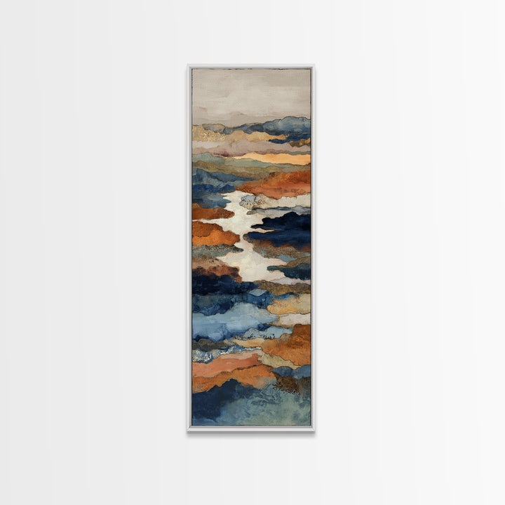 Warm Terra Cotta Abstract Landscape Canvas Print, Mediterranean Art, Travel Poster, Living Room Decor, Watercolor Art, Azure, MAR-1x3-98