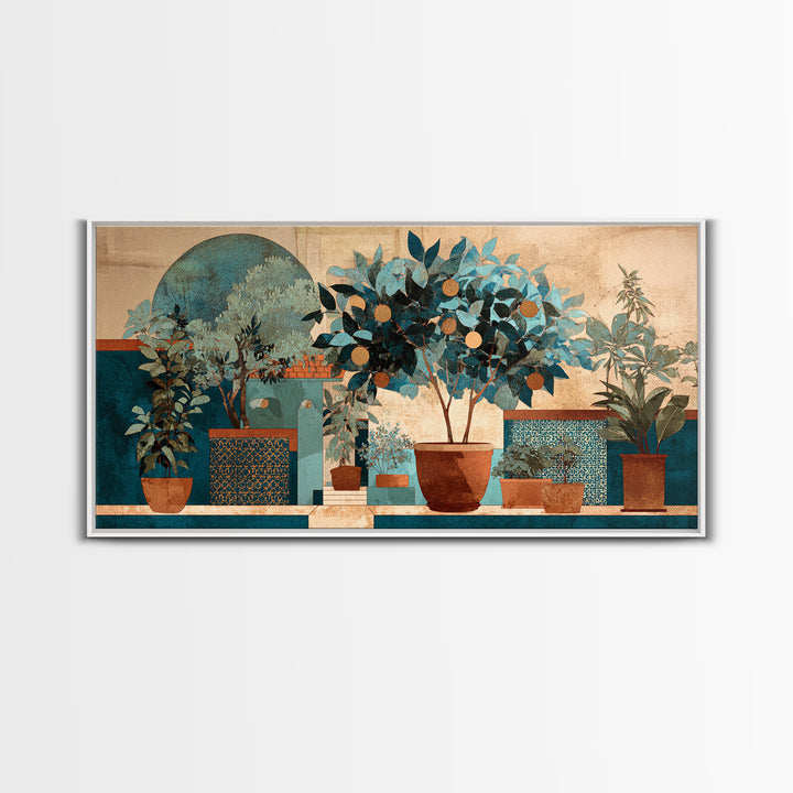 Citrus Tree in Clay Pot Canvas Print, Mediterranean Art, Art Print, Living Room Decor, Fine Art, Azure, Digital Print, MAR-2x1-54