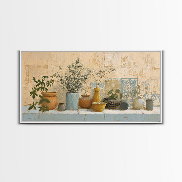 Wild Herbs Rosemary and Thyme Botanical Study Canvas Print, Mediterranean Art, Living Room Decor, Watercolor Art, Azure, MAR-2x1-68