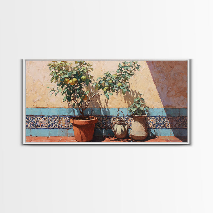 Citrus Tree in Clay Pot Canvas Print, Mediterranean Art, Art Print, Living Room Decor, Fine Art, Azure, Digital Print, MAR-2x1-78