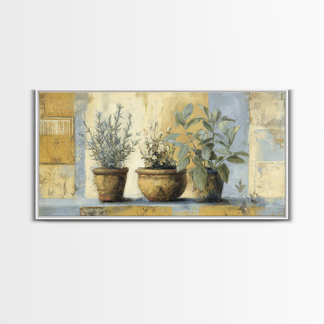 Wild Herbs Rosemary and Thyme Botanical Study Canvas Print, Mediterranean Art, Watercolor Painting, Living Room Decor, Azure, MAR-2x1-92