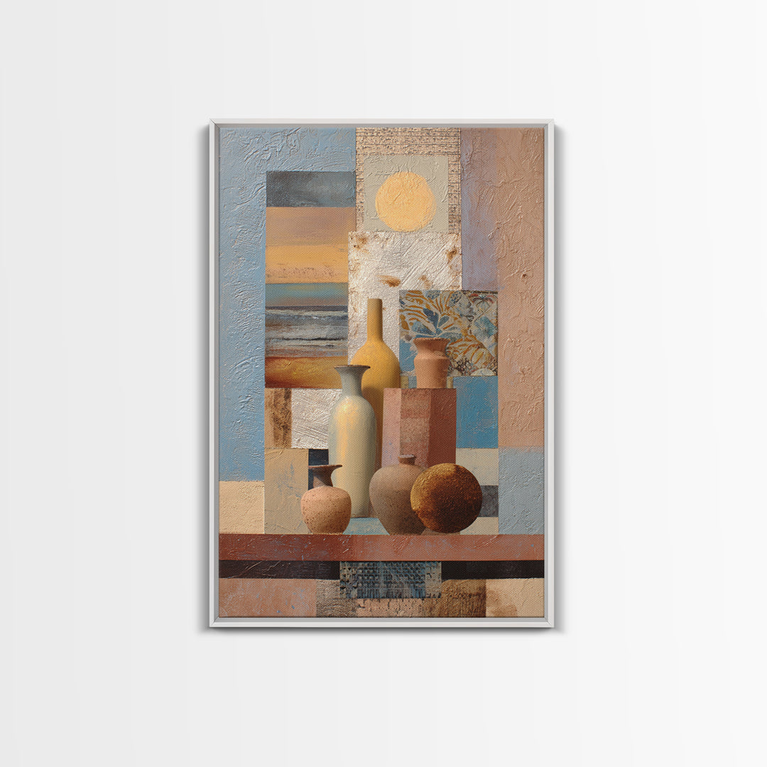 Warm Terra Cotta Abstract Landscape Framed Canvas Print, Mediterranean Art, Statement Artwork, Living Room Decor, Azure, MAR-2x3-22