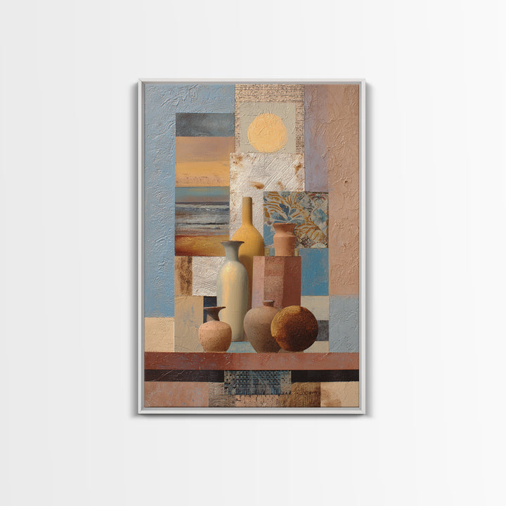 Warm Terra Cotta Abstract Landscape Framed Canvas Print, Mediterranean Art, Statement Artwork, Living Room Decor, Azure, MAR-2x3-22