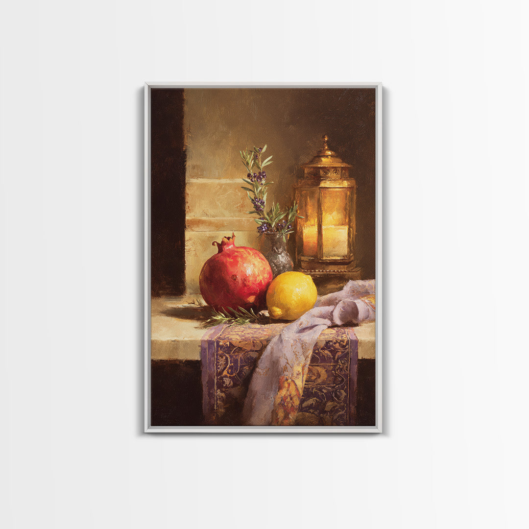 Pomegranate Still Life Canvas Print, Mediterranean Art, Coastal Art, Living Room Decor, Watercolor Art, Azure, MAR-2x3-27