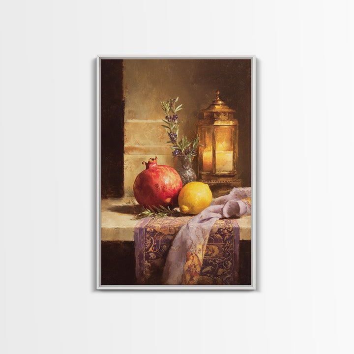 Pomegranate Still Life Canvas Print, Mediterranean Art, Coastal Art, Living Room Decor, Watercolor Art, Azure, MAR-2x3-27