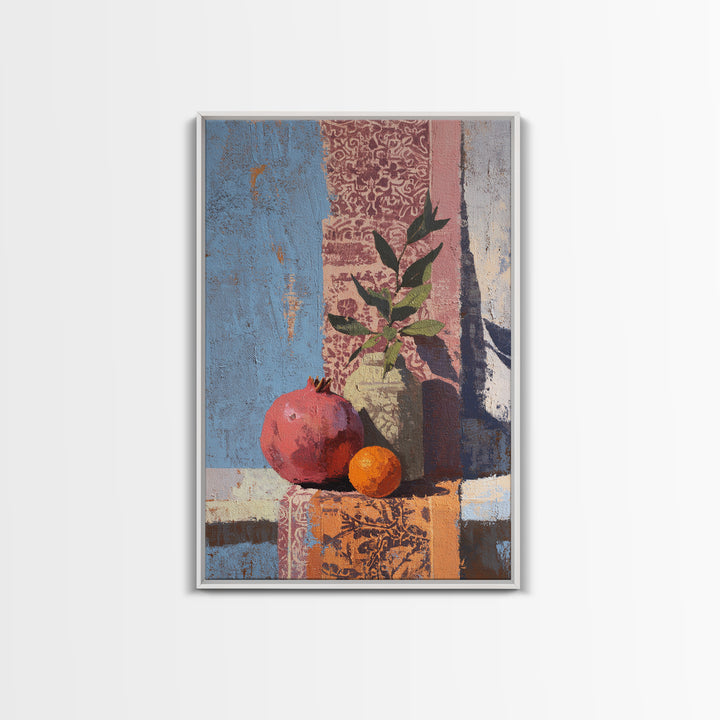 Pomegranate Still Life Framed Canvas Print, Mediterranean Art, Digital Art Prints, Living Room Decor, Fine Art, Azure, MAR-2x3-3