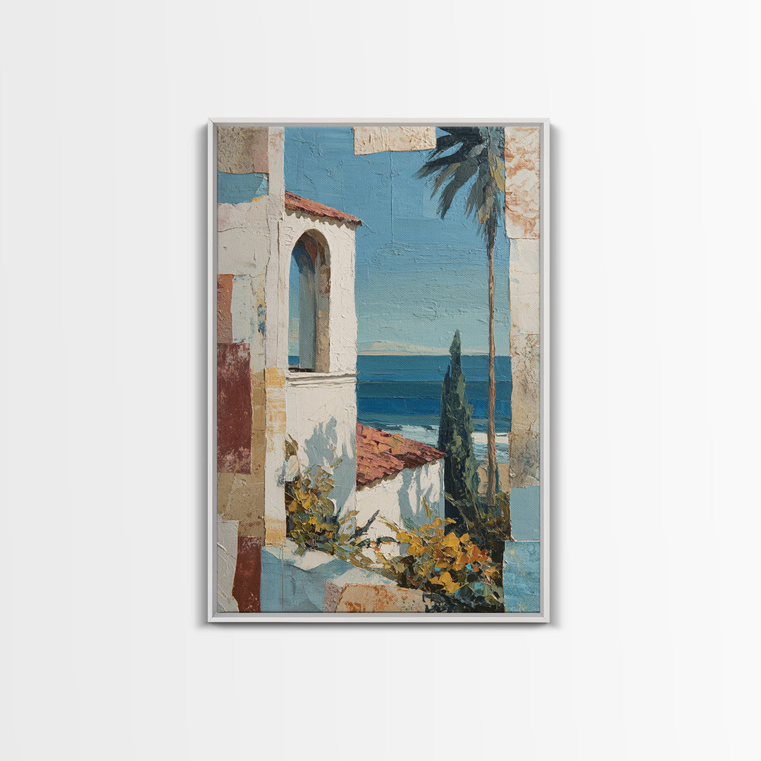 Mediterranean Arch Framing Ocean Horizon Canvas Print, Mediterranean Art, Gallery Decor, Living Room Decor, Fine Art, Azure, MAR-2x3-35