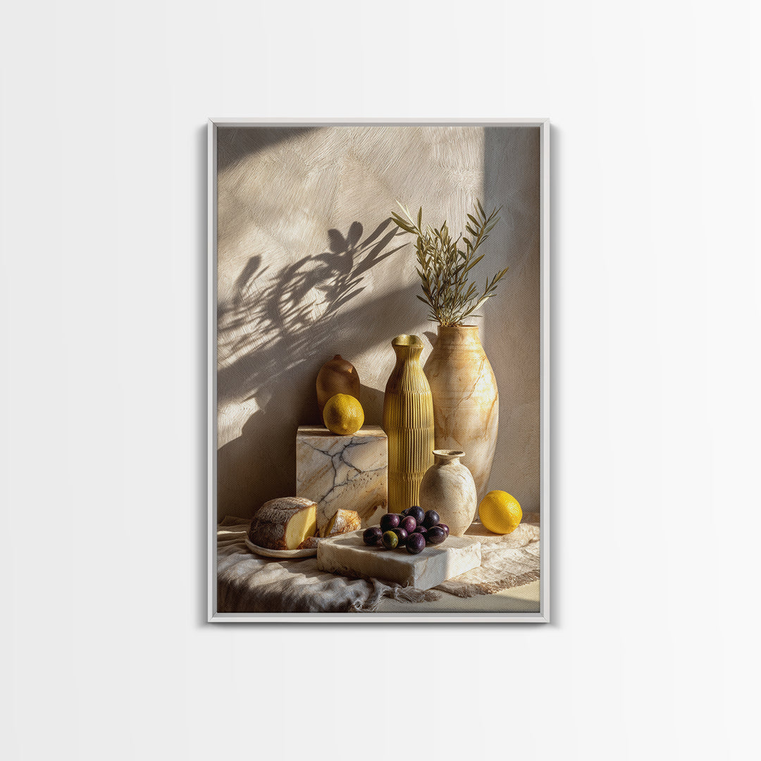 Figs Olives and Cheese Still Life Canvas Print, Mediterranean Art, Landscape Wall Art, Living Room Decor, Fine Art, Azure, MAR-2x3-40