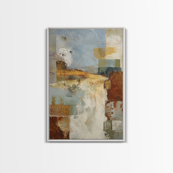 Warm Terra Cotta Abstract Landscape Framed Canvas Print, Mediterranean Art, Statement Artwork, Living Room Decor, Azure, MAR-2x3-46