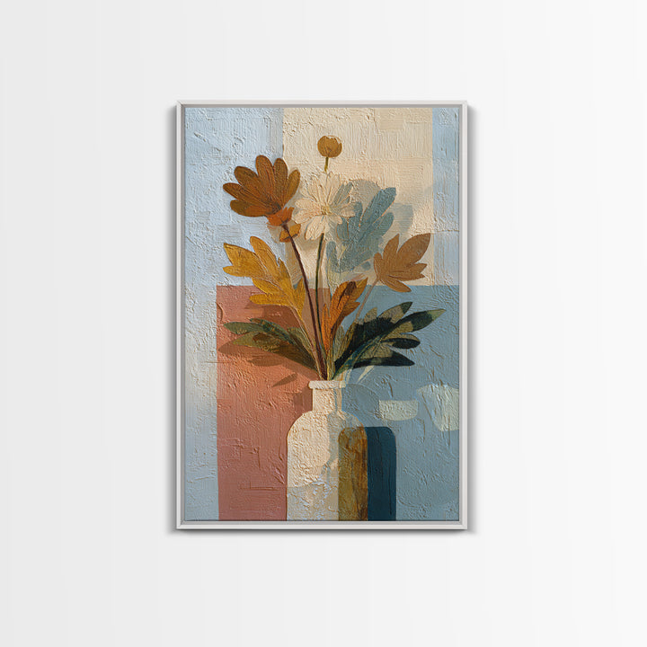 Greek Vase Modern Floral Design Framed Canvas Print, Mediterranean Art, Modern Decor, Living Room Decor, Fine Art, Azure, MAR-2x3-47