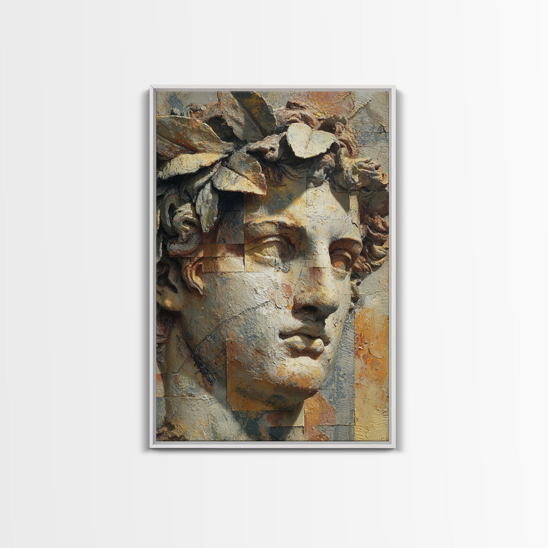 Roman Statue Bust Framed Canvas Print, Mediterranean Art, Wall Decor, Living Room Decor, Fine Art, Azure, Contemporary Art, MAR-2x3-6