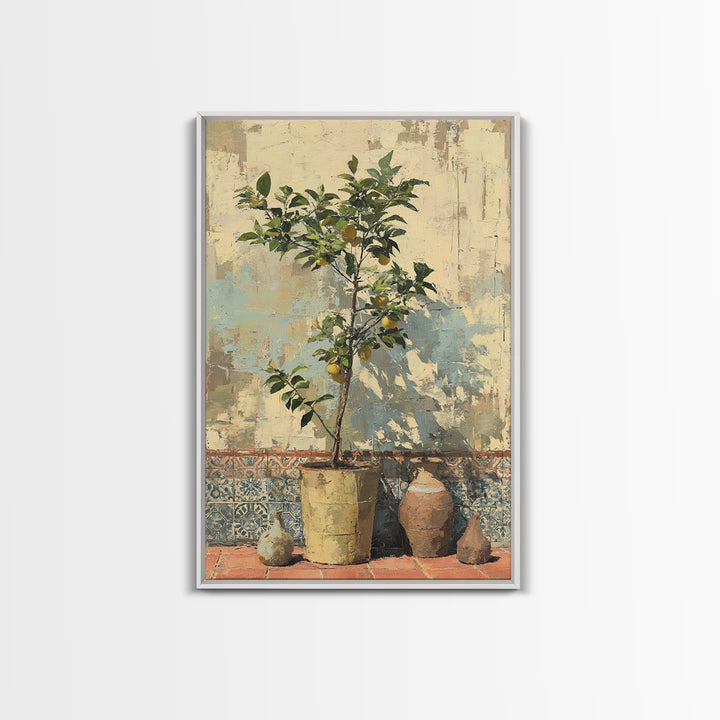Citrus Tree in Clay Pot Canvas Print, Mediterranean Art, Room Decor, Living Room Decor, Oil Painting, Azure, Printable Art, MAR-2x3-66